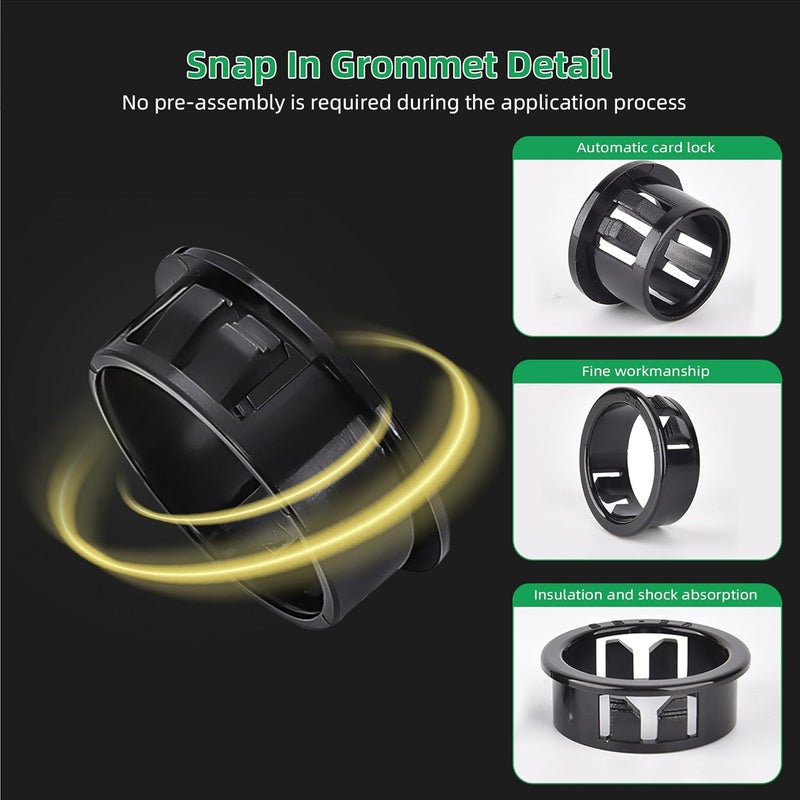 EASYEAH Store 7/8"(22mm) Black Snap-in Knockout Insulating Bushing Grommets, Plastic Cable Hole Grommet for Wiring, Round Nylon Snap in Locking Electrical Wire Cord Hose, Tubing Bushings Grommets, 35pcs - Image 4